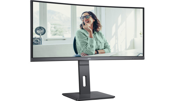 TFT 34" AOC CU34P3CV, WQHD,VA, 100Hz, вигнутий, HDMI, DP, USB-С, RJ-45, USB-hub, HAS, кол, чорний - 574524