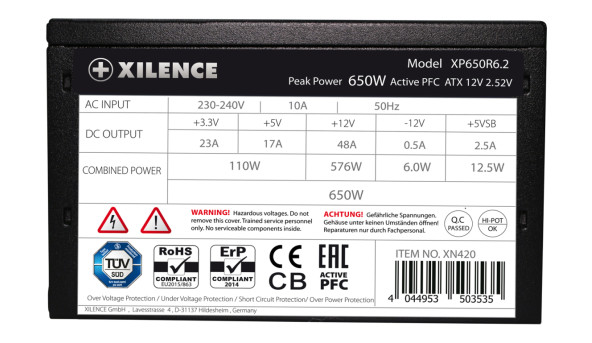 БЖ 650W Xilence XP650R6.2_Bulk Performance C+ 120mm, 80+ White, Bulk