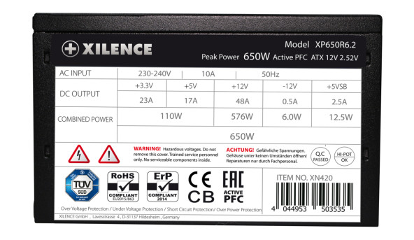 БЖ 650W Xilence XP650R6.2_Bulk Performance C+ 120mm, 80+ White, Bulk - 574879