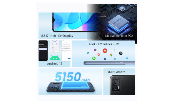 Смартфон Oukitel C31 Pro 6.5" HD+ /4GB/64GB/ MT6762 / 5150mAh / 13+5Мп /  Deep Blue