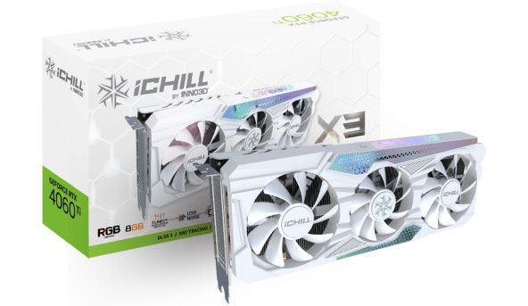 GeForce RTX4060 Ti Inno3D iChill X3 WHITE, 8GB GDDR6, 128bit, PCI Express 4.0 X8 - 575140