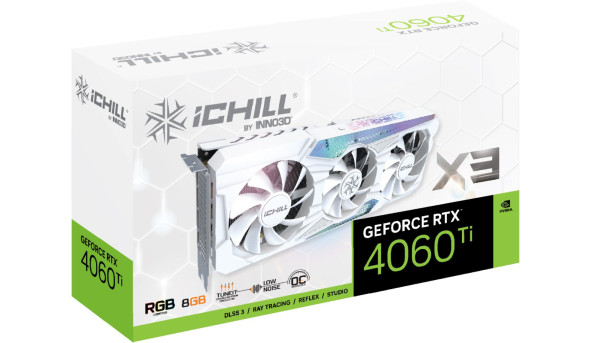 GeForce RTX4060 Ti Inno3D iChill X3 WHITE, 8GB GDDR6, 128bit, PCI Express 4.0 X8 - 575140