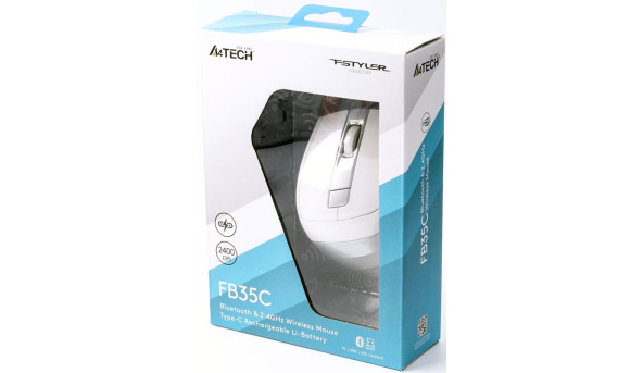 Мишка A4-Tech Fstyler FB35CS, бездротова, 6 кн., 2400 dpi, безшумна, BT+RF (Combo), біла - 575284