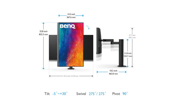 TFT 27" BenQ PD2706UA, 4K UHD, IPS, 99% sRGB, HDR10, HDMI, DP, USB-C, USB-hub, HAS, колонки - 575816