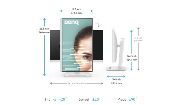 TFT 27" BenQ GW2790QT, IPS, QHD, 75 Гц, HDMI, DP, USB-C, HAS, колонки, білий - 575919