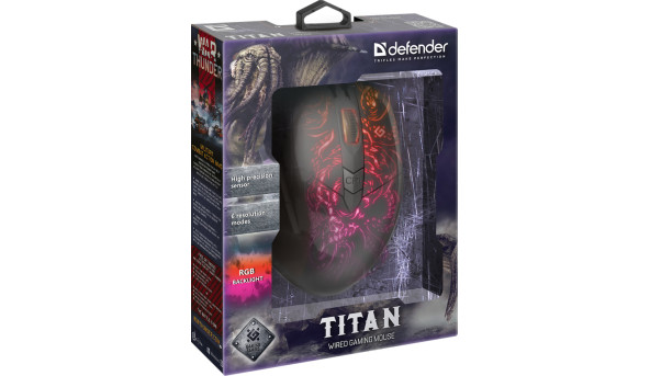 Мишка Defender Titan GM-650L, ігрова, 6400dpi., 6кн., RGB, Macro
