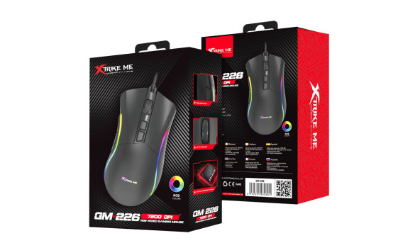 Мишка XTRIKE ME GM-226, ігрова, USB, 7200dpi., 7кн.,RGB, чорна - 576380
