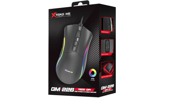 Мишка XTRIKE ME GM-226, ігрова, USB, 7200dpi., 7кн.,RGB, чорна - 576380