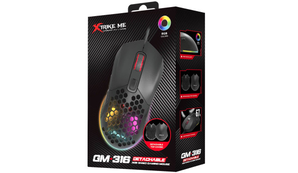 Мишка XTRIKE ME GM-316, ігрова 7200dpi., 7кн., 13 режимів RGB, 2 панелі, чорна