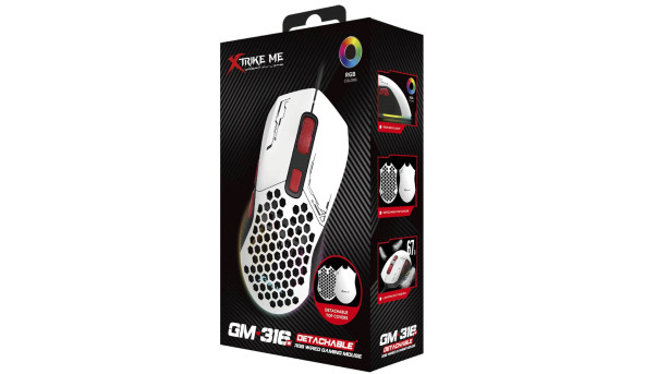 Мишка XTRIKE ME GM-316, ігрова 7200dpi., 7кн., 13 режимів RGB, 2 панелі, біла
