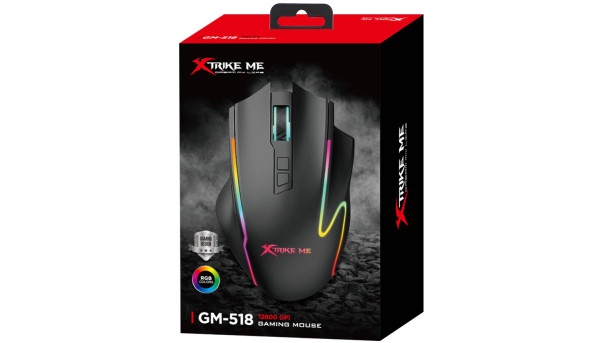 Мишка XTRIKE ME GM-518, ігрова 12800dpi., 9кн., RGB, високий профіль, чорна - 576390