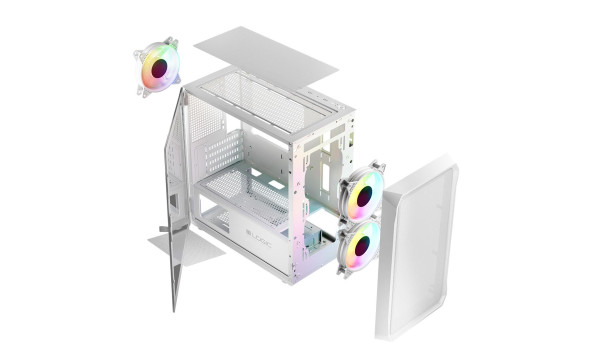 Корпус LogicConcept PORTOS MESH+GLASS ARGB fans 3x120mm WHITE без БЖ mATX - 576409