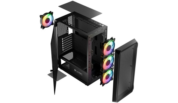 Корпус LogicConcept PORTOS MESH+GLASS ARGB fans 4x120mm BLACK без БЖ ATX - 576411