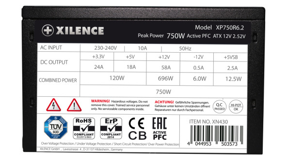 БЖ 750W Xilence XP750R6.2 Performance C+ 120mm, 80+ White, Retail Box - 576494