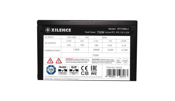 БЖ 750W Xilence XP750R6.2 Performance C+ 120mm, 80+ White, Retail Box