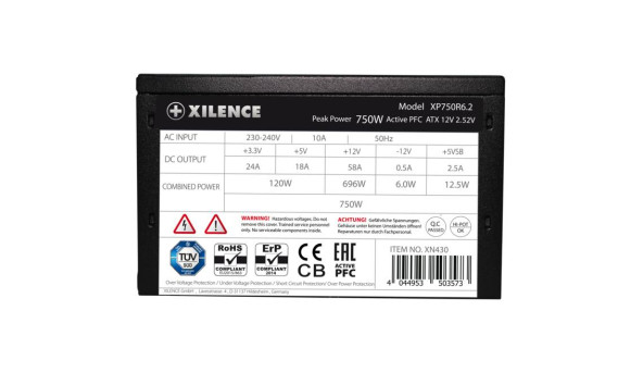 БЖ 750W Xilence XP750R6.2 Performance C+ 120mm, 80+ White, Retail Box - 576494
