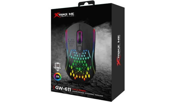Мишка XTRIKE ME GW-611, ігрова бездротова 8000dpi., 7кн., RGB, чорна - 576511