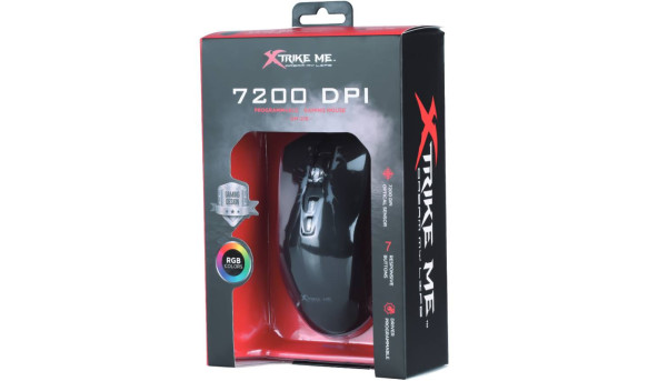 Мишка XTRIKE ME GM-215, ігрова 7200dpi., 7кн.,RGB, програмування, чорна - 576513