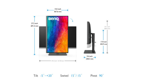 TFT 27" BenQ PD2706U, 4K UHD, IPS, 99% sRGB, HDR10, HDMI, DP, USB-C, USB-hub, HAS, колонки - 576568