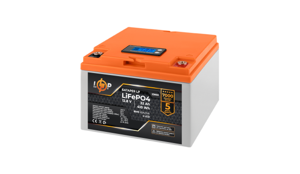 Акумулятор LP LiFePO4 12,8V - 32 Ah (410Wh) (BMS 50А/25A) пластик LCD для ДБЖ