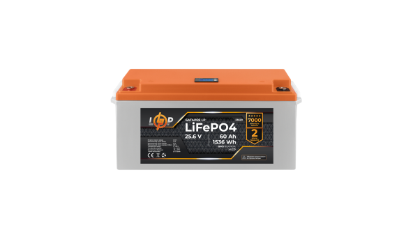 Аккумулятор LP LiFePO4 25,6V - 60 Ah (1536Wh) (BMS 80A/40А) пластик LCD