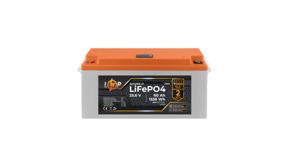 Аккумулятор LP LiFePO4 25,6V - 60 Ah (1536Wh) (BMS 80A/40А) пластик LCD для ИБП