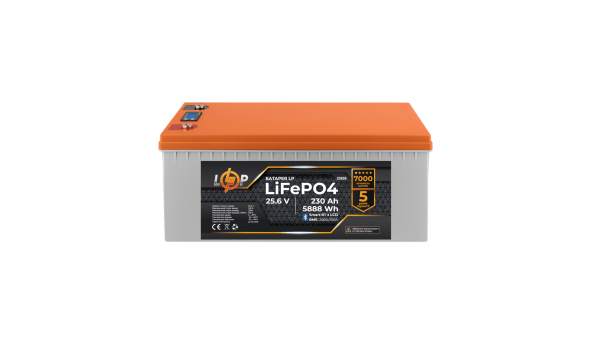 Аккумулятор LP LiFePO4 25,6V - 230 Ah (5888Wh) (BMS 200A/100А) пластик LCD Smart BT