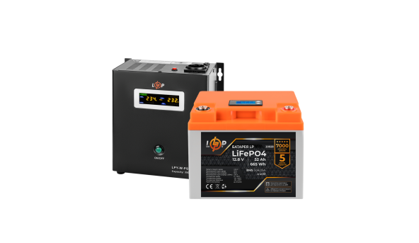 Комплект резервного живлення LP (LogicPower) ДБЖ + літієва (LiFePO4) батарея (UPS W500+ АКБ LiFePO4 640W)