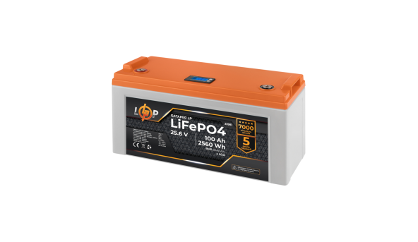 Аккумулятор LP LiFePO4 25,6V - 100 Ah (2560Wh) (BMS 80A/40А) пластик LCD