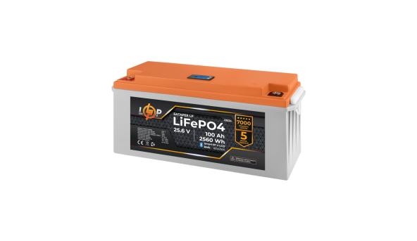 Аккумулятор LP LiFePO4 25,6V - 100 Ah (2560Wh) (BMS 100A/50А) пластик LCD Smart BT - 580013