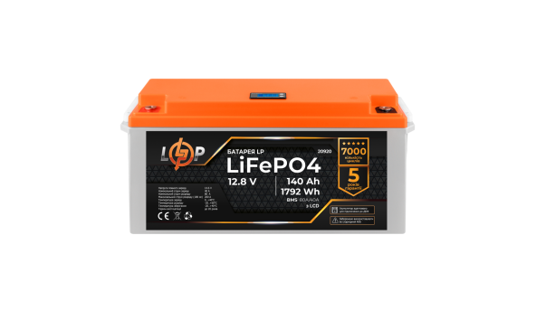 Акумулятор LP LiFePO4 для ДБЖ LCD 12V (12,8) - 140 Ah (1792Wh) (BMS 80A/40А) пластик