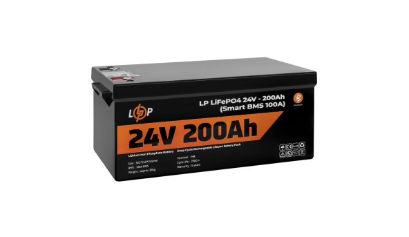 Аккумулятор LP LiFePO4 24V (25,6V) - 200 Ah (5120Wh) (Smart BMS 100А) с BT пластик - 580165