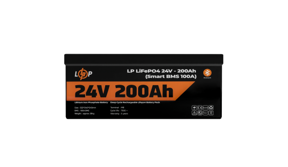 Аккумулятор LP LiFePO4 24V (25,6V) - 200 Ah (5120Wh) (Smart BMS 100А) с BT пластик - 580165