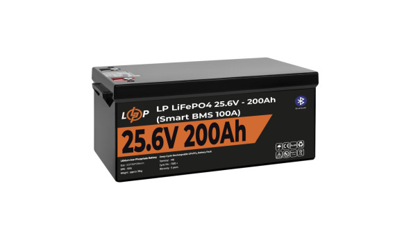 Аккумулятор LP LiFePO4 24V (25,6V) - 200 Ah (5120Wh) (Smart BMS 100А) с BT пластик - 580165