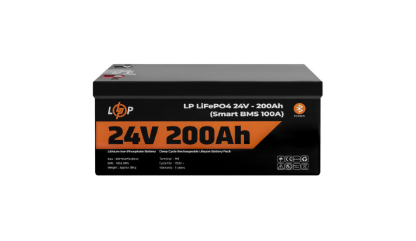 Аккумулятор LP LiFePO4 24V (25,6V) - 200 Ah (5120Wh) (Smart BMS 100А) с BT пластик - 580165
