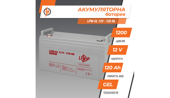 Аккумулятор гелевый LPM-GL 12V - 120 Ah - 580294
