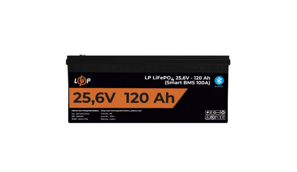 Аккумулятор LP LiFePO4 25,6V - 120 Ah (3072Wh) (Smart BMS 100А) с BT пластик для ИБП - 580825