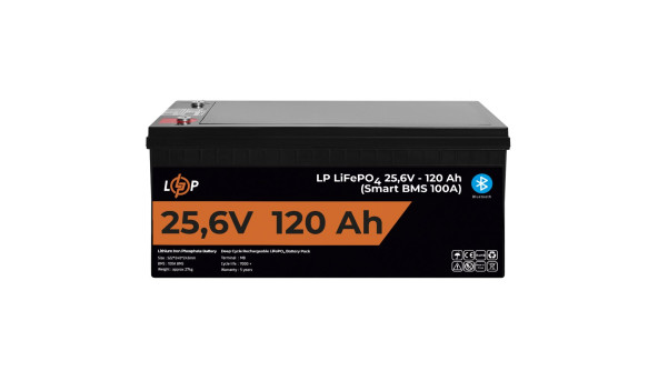 Аккумулятор LP LiFePO4 25,6V - 120 Ah (3072Wh) (Smart BMS 100А) с BT пластик для ИБП - 580825