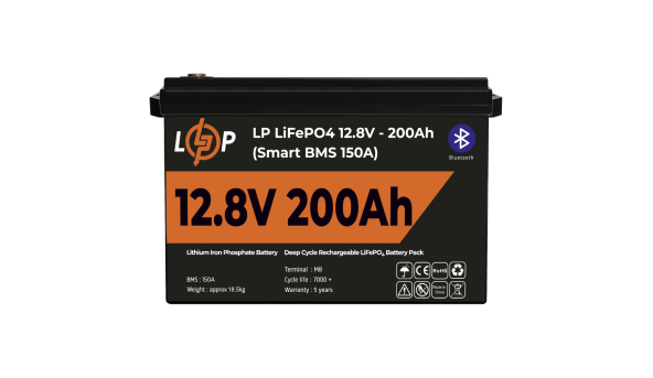 Акумулятор LP LiFePO4 12V (12,8V) - 200 Ah (2560Wh) (Smart BMS 150А) з BT пластик - 580979