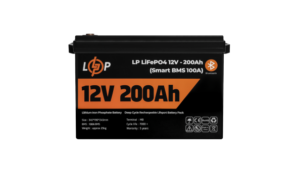 Аккумулятор LP LiFePO4 12V (12,8V) - 200 Ah (2560Wh) (Smart BMS 150А) с BT пластик