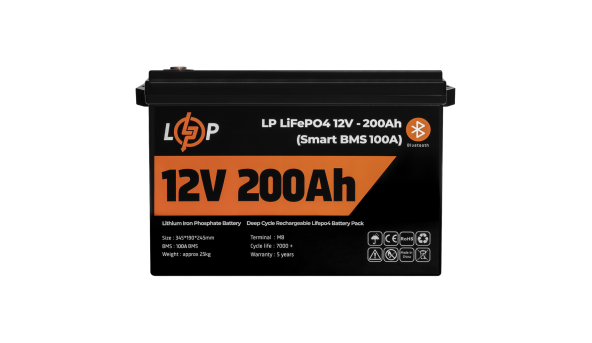 Акумулятор LP LiFePO4 12V (12,8V) - 200 Ah (2560Wh) (Smart BMS 150А) з BT пластик - 580979