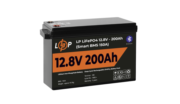 Акумулятор LP LiFePO4 12V (12,8V) - 200 Ah (2560Wh) (Smart BMS 150А) з BT пластик - 580979