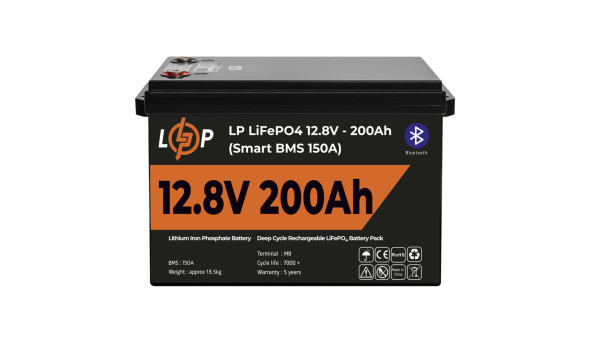 Акумулятор LP LiFePO4 12V (12,8V) - 200 Ah (2560Wh) (Smart BMS 150А) з BT пластик