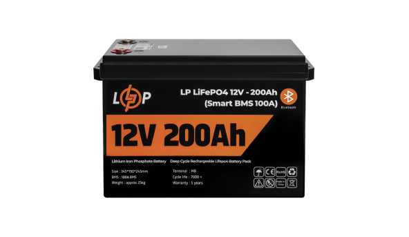 Акумулятор LP LiFePO4 12V (12,8V) - 200 Ah (2560Wh) (Smart BMS 150А) з BT пластик для ДБЖ