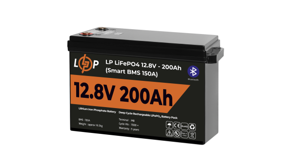 Акумулятор LP LiFePO4 12V (12,8V) - 200 Ah (2560Wh) (Smart BMS 150А) з BT пластик - 580979