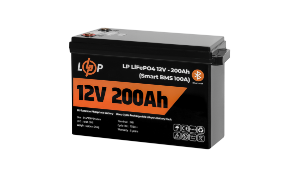 Акумулятор LP LiFePO4 12V (12,8V) - 200 Ah (2560Wh) (Smart BMS 150А) з BT пластик - 580979