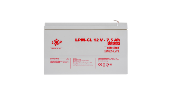 Аккумулятор гелевый LPM-GL 12V - 7.5 Ah