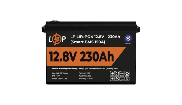 Аккумулятор LP LiFePO4 12V (12,8V) - 230 Ah (2944Wh) (Smart BMS 150А) с BT пластик - 581291