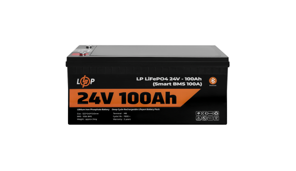 Акумулятор LP LiFePO4 24V (25,6V) - 100 Ah (2560Wh) (Smart BMS 100А) з BT пластик