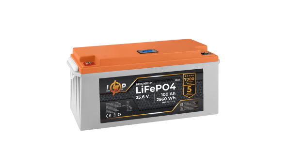 Акумулятор LP LiFePO4 24V (25,6V) - 100 Ah (2560Wh) (BMS 80/40А) пластик LCD для ДБЖ - 581963